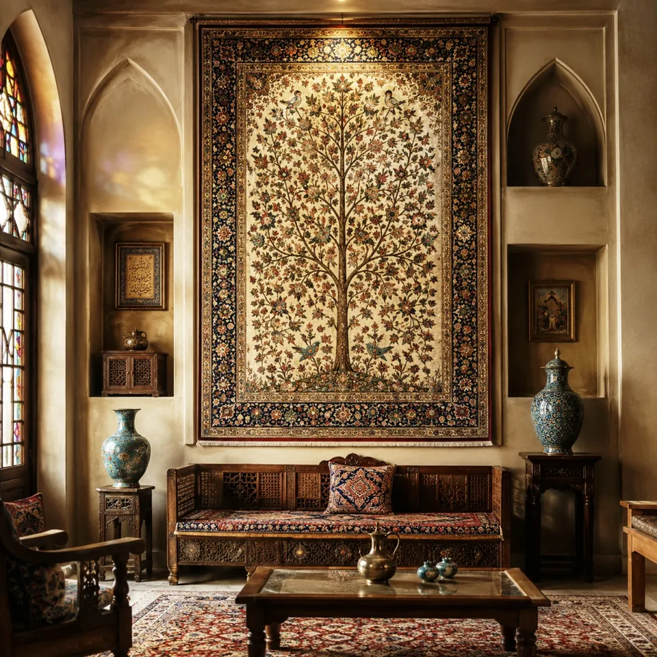 Pure silk Persian handwoven rug