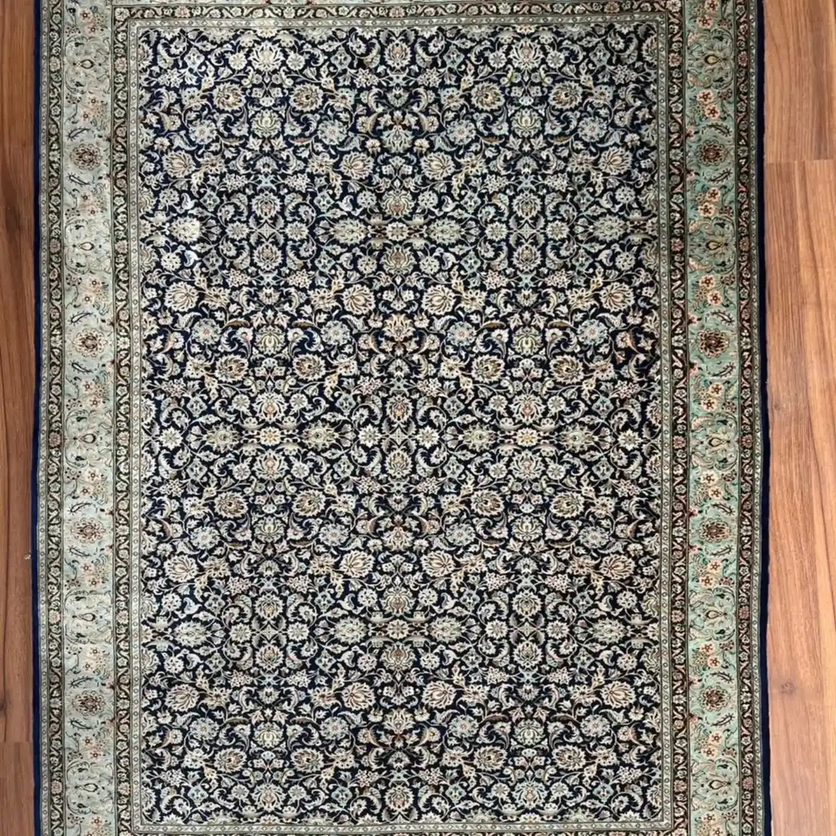 Imperial Midnight Afshan Silk Rug — Handmade Kashan Carpet
