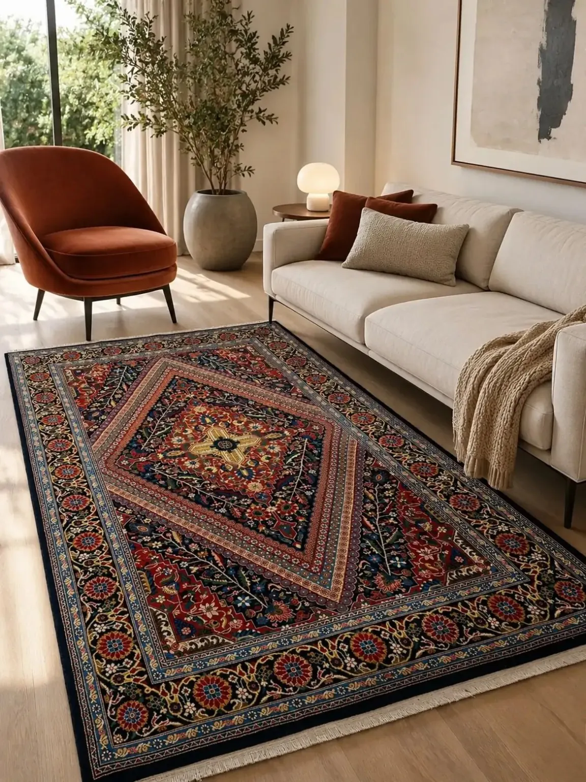 Shah Abbasi Medallion handmade Kashan rug in an interior setting
