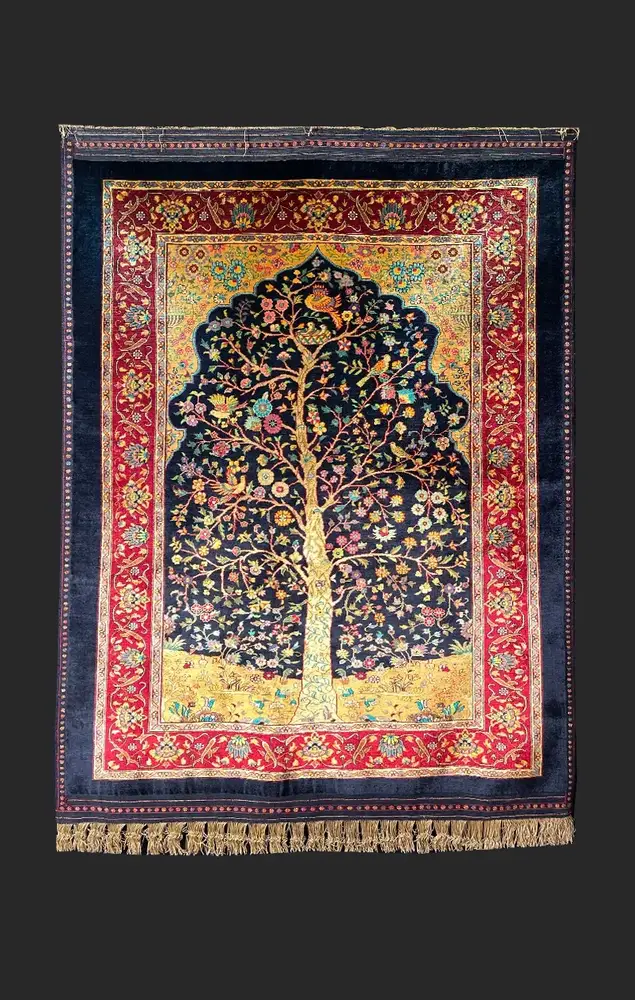 Khorasan Persian Hand-Knotted Silk Carpet, Tree of Life, 170 × 122 cm by Persian Royal Rug
