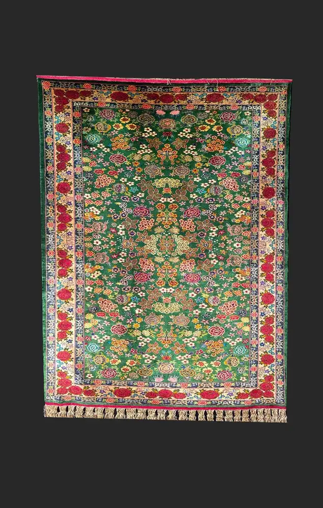 Khorasan Persian Hand-Knotted Silk Carpet, Thousand Flowers, 164 × 117 cm by Persian Royal Rug