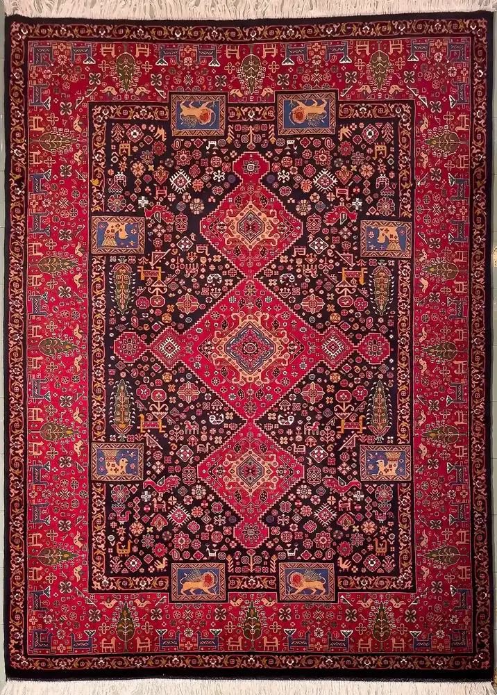 Khorasan handgeknüpfter Perserteppich aus Wolle und Seide, Qashqai, Marineblau, 200 × 300 cm - Produktbild 1
