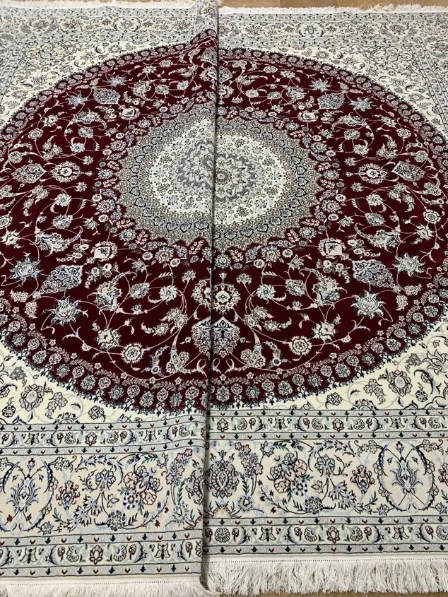 纳因波斯手工打结地毯一对 — 圆形中心章纹 — 300 × 300 × 2 cm — 2