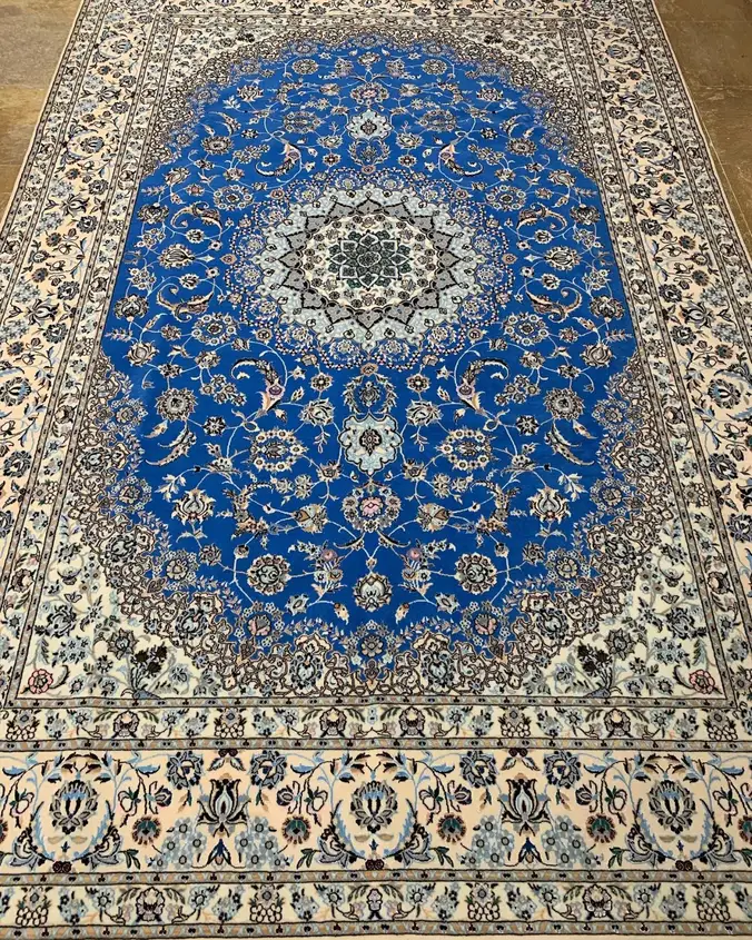 سجادة نايين فارسية معقودة يدوياً — ميدالية شاه عباسي بالأزرق الملكي — 200 × 300 cm, PRR-NN-026
