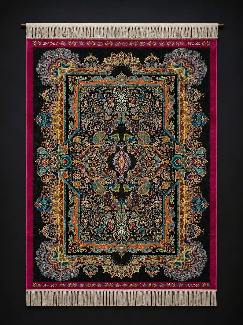 Imperial Peacock Medallion handmade Qom pure silk carpet featuring a classical Safavid medallion design