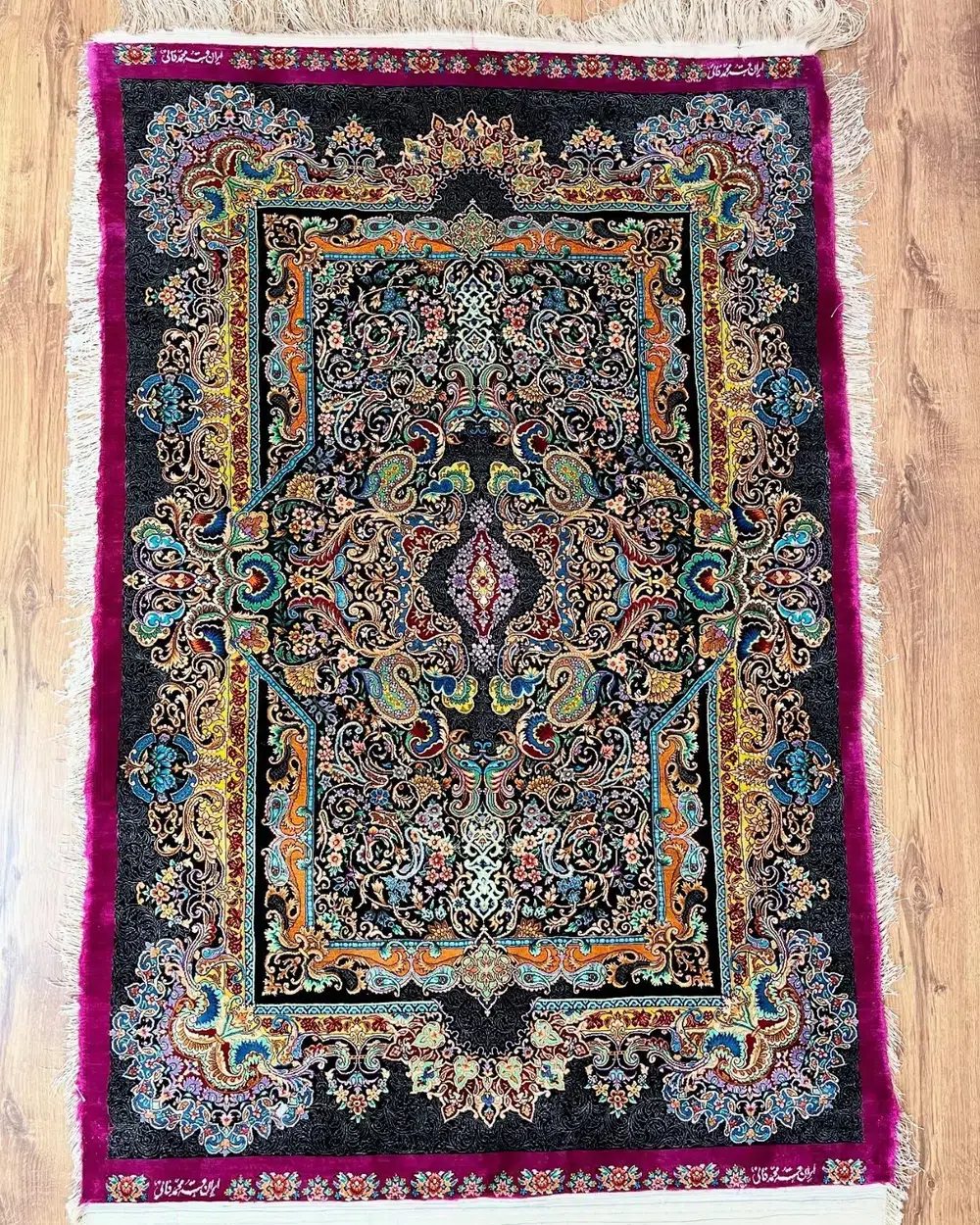 Imperial Peacock Medallion handmade Qom pure silk carpet featuring a classical Safavid medallion design