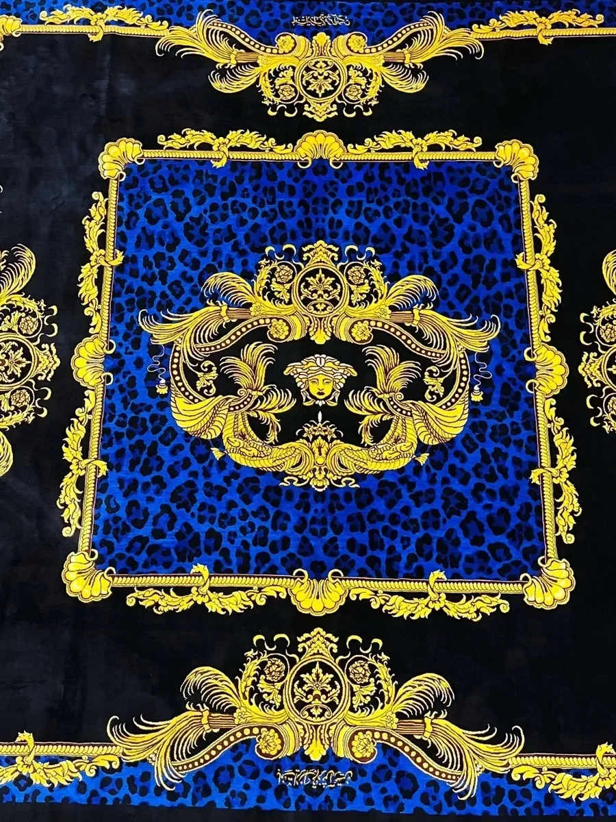Cobalt Baroque Emblem handmade Qom pure silk carpet with gold scrollwork, a mythological emblem and a blue animal-pattern field