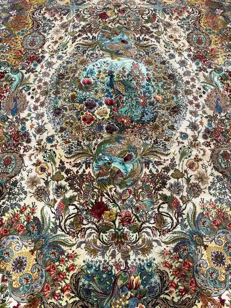 Tabriz Peacock Garden Luxury Handwoven Rug Pair — detail