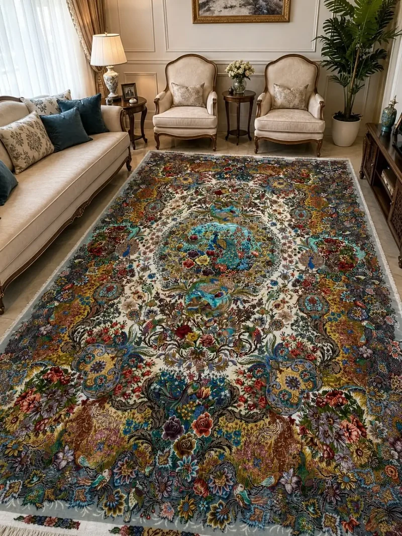 Tabriz Peacock Garden Luxury Handwoven Rug Pair — PRR-TZ-004