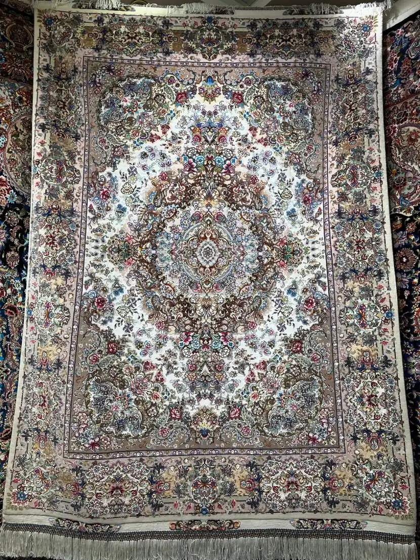 Imperial Ivory Medallion Tabriz Carpet — detail 1
