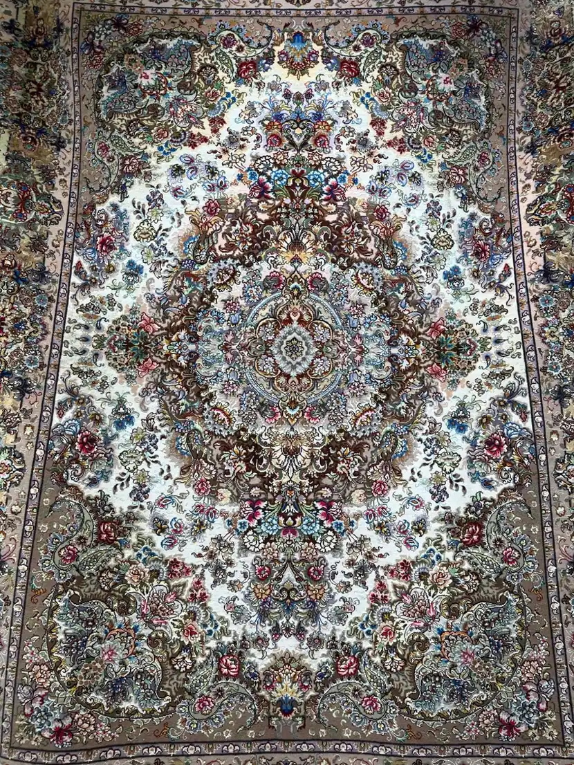 Imperial Ivory Medallion Tabriz Carpet