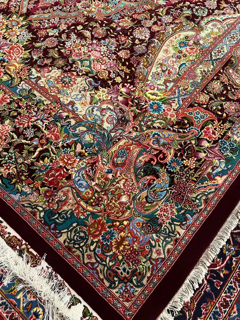 Imperial Ruby Paradise Tabriz Carpet — detail 1