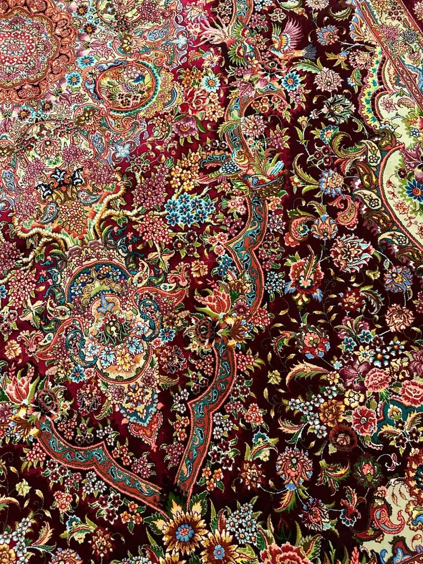 Imperial Ruby Paradise Tabriz Carpet — detail 2