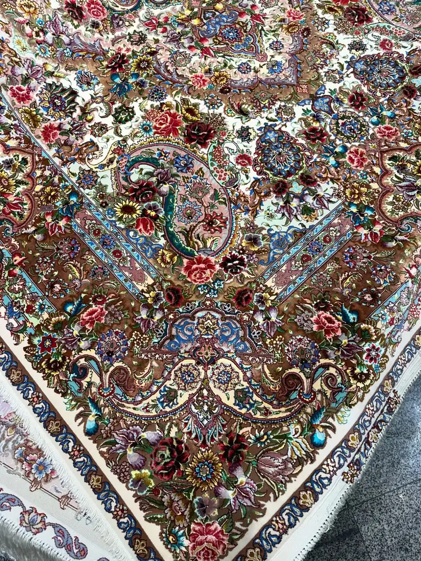 Imperial Ivory Garden Tabriz Carpet — detail 1