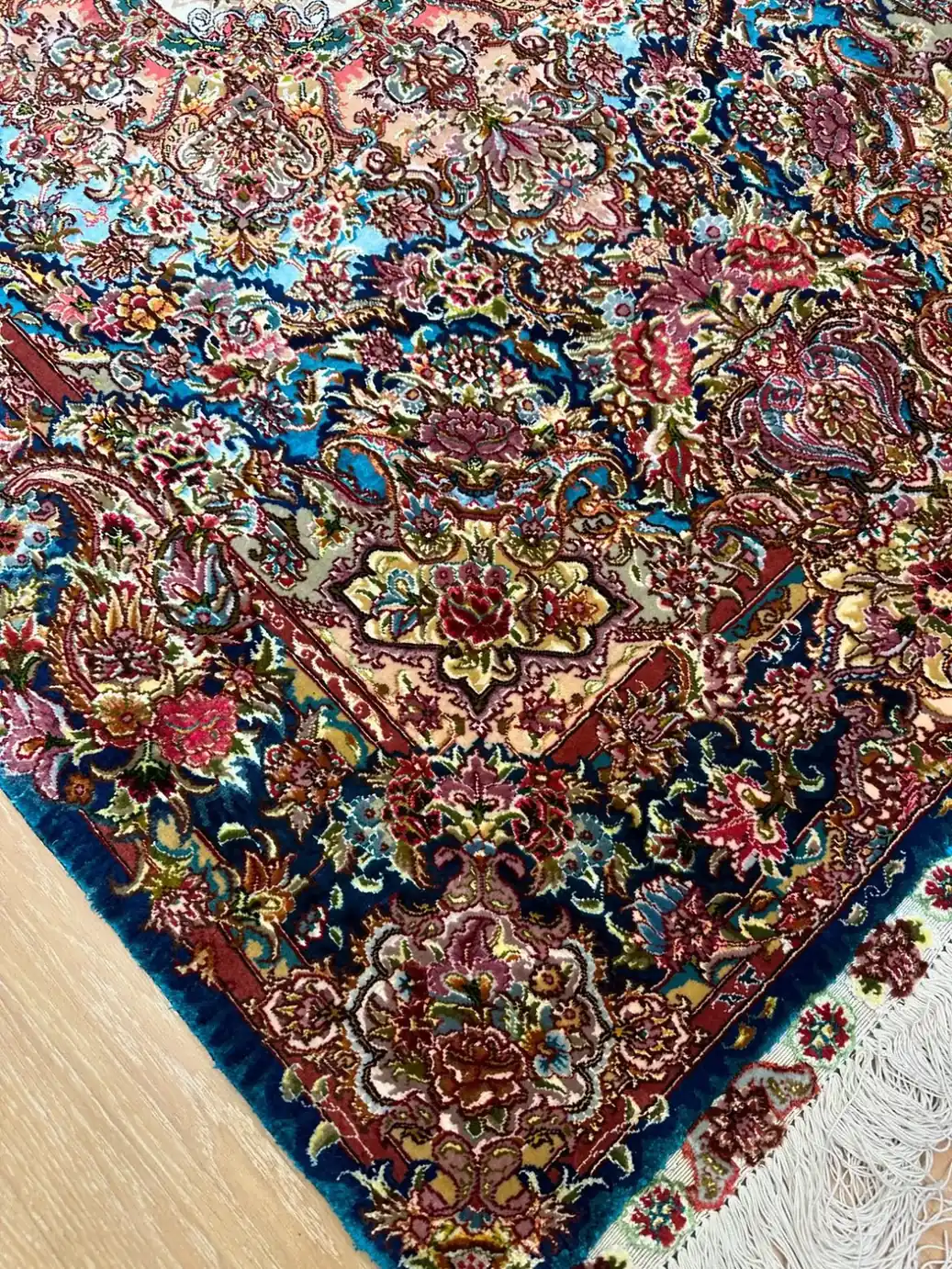 Royal Turquoise Paradise Tabriz Carpet — detail 1