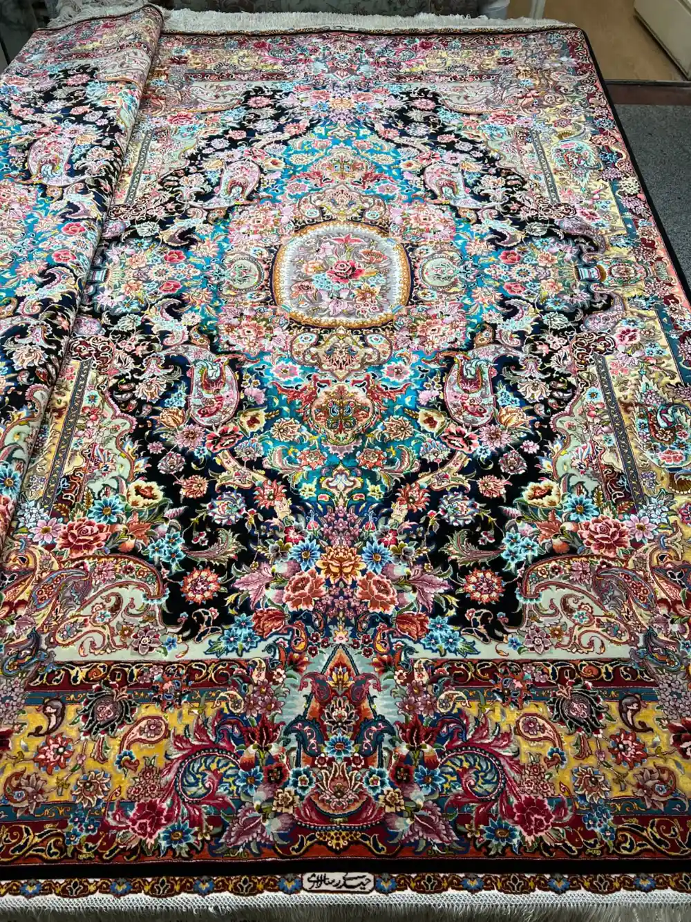 Royal Midnight Floral Tabriz Carpet — PRR-TZ-024