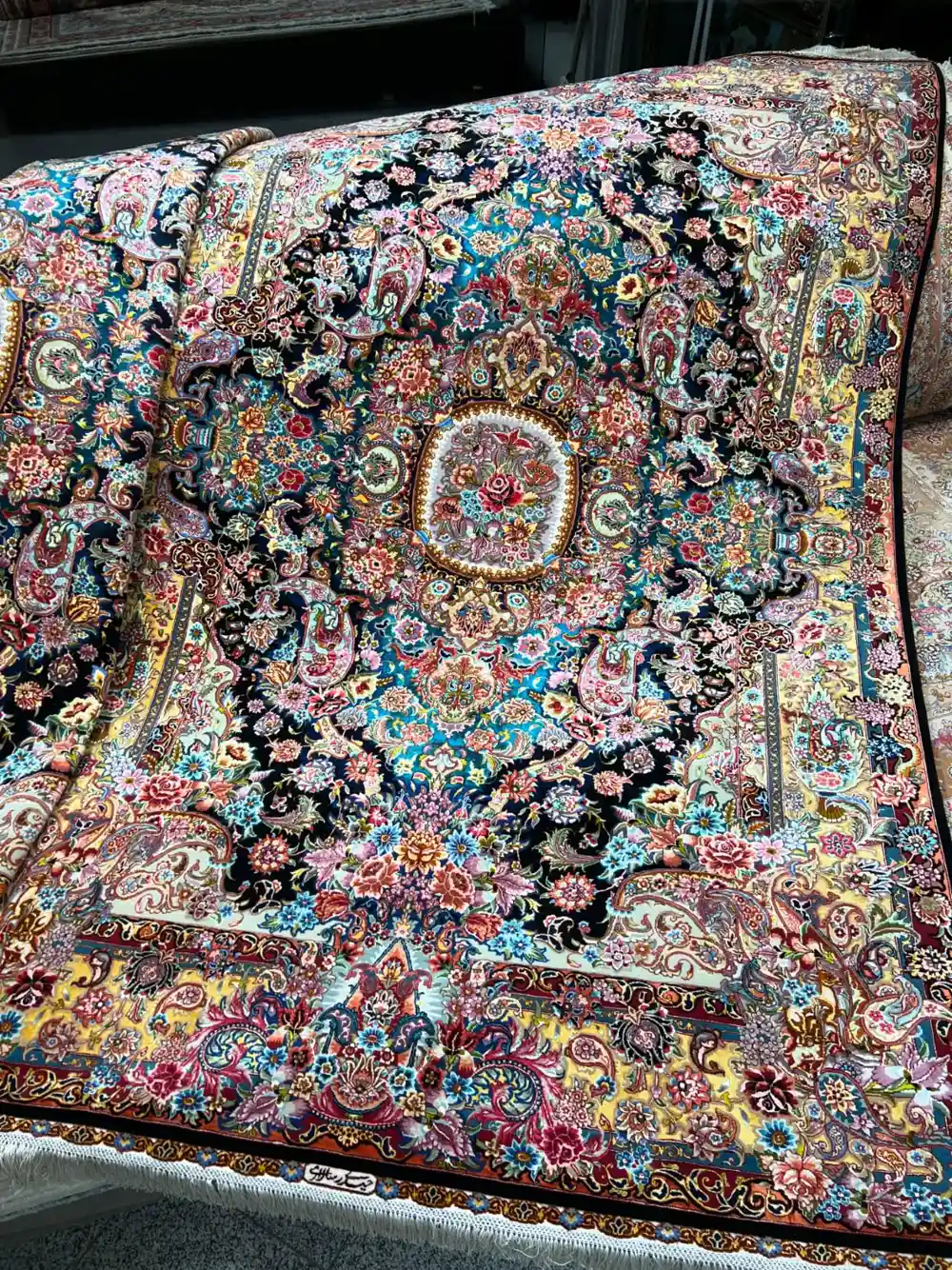 Royal Midnight Floral Tabriz Carpet — Gallery 1