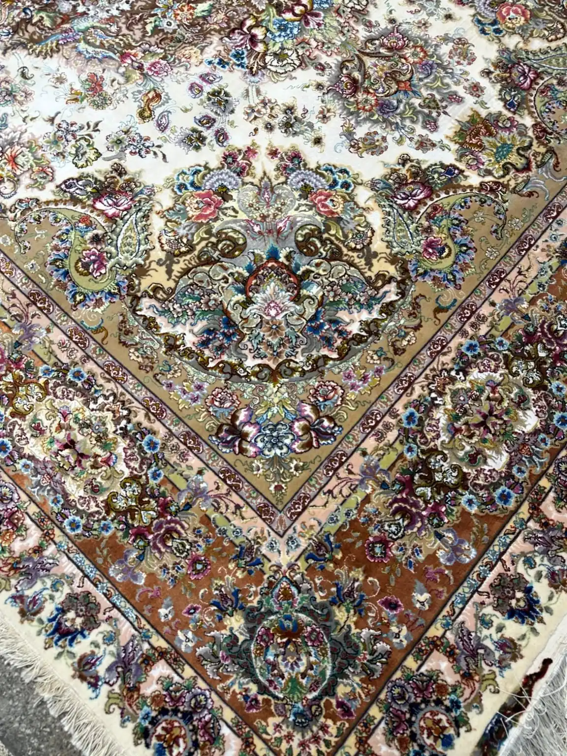 Imperial Ivory Medallion Tabriz Carpet — Gallery 1